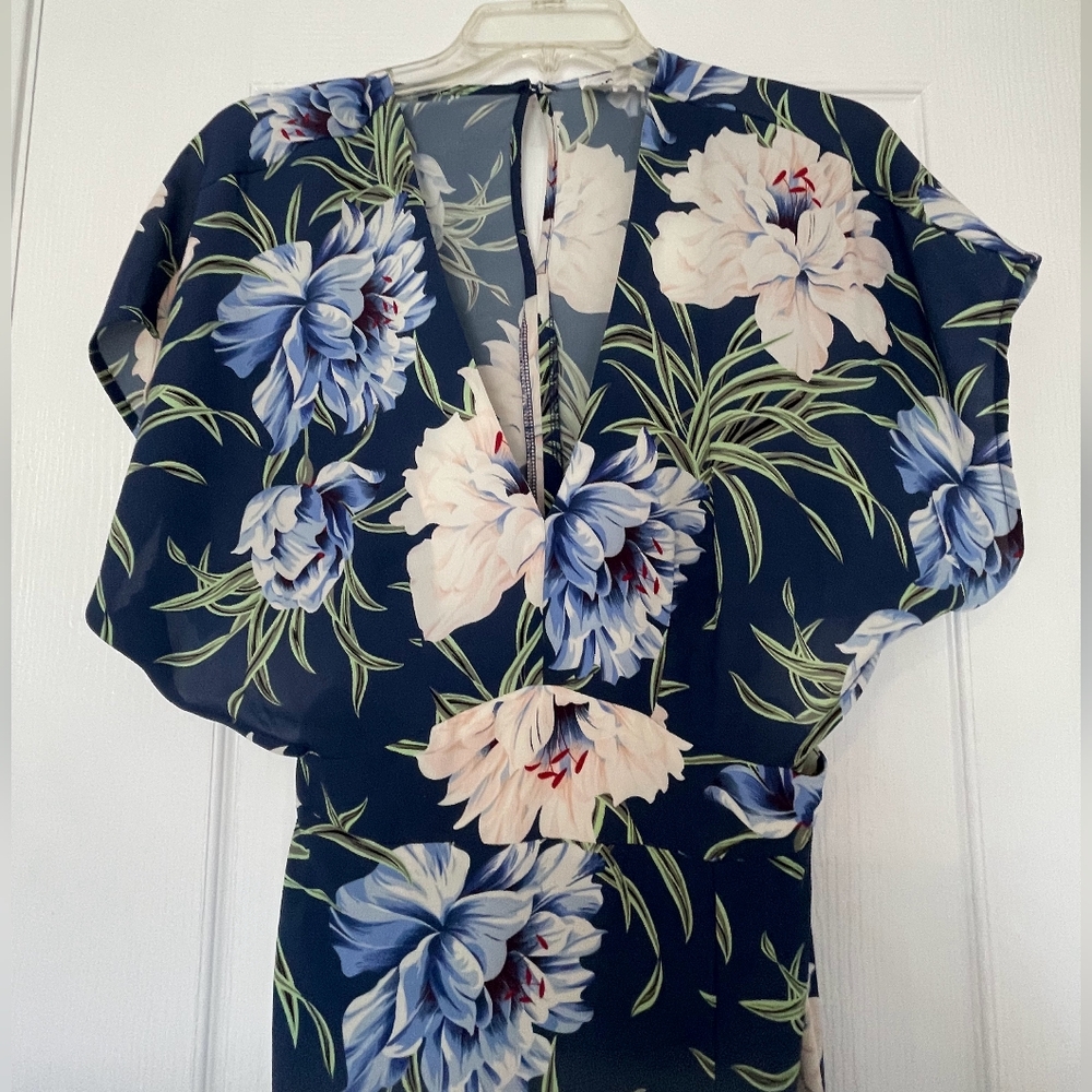 Anthropologie‎ DRA Maxi Dress Santorini Floral Tropical Boho Blue Cream Size L - Picture 6 of 9